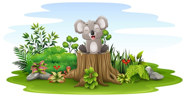 Kreskówka Mała Koala Siedzi Na Pniu Drzewa