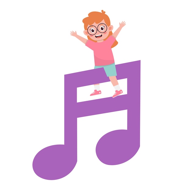 Plik wektorowy kreskówka małe dzieci dziewczynka z nutami muzycznymi