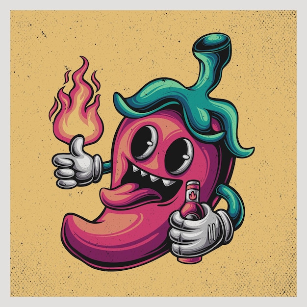 Plik wektorowy kreskówka maskotka czerwone chili z ostrym sosem