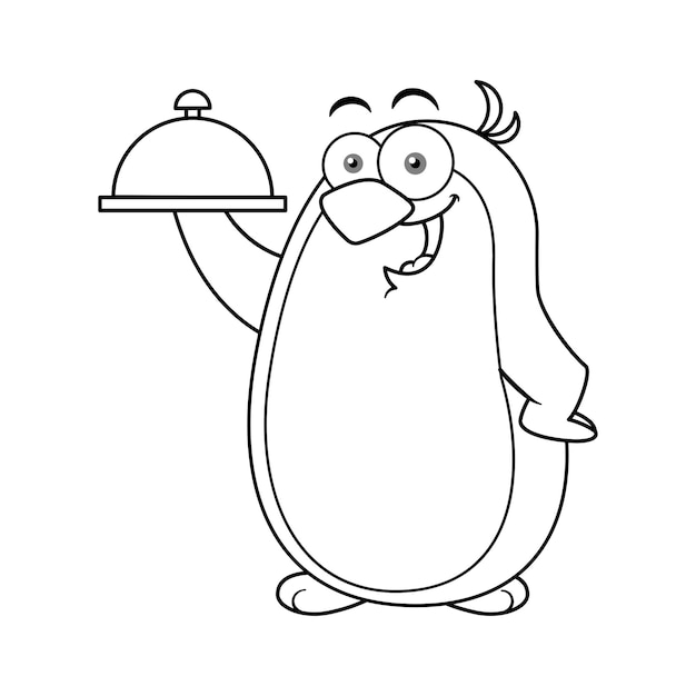 Kreskówka Maskotka Pingwina Trzymającego Zarys Płyty