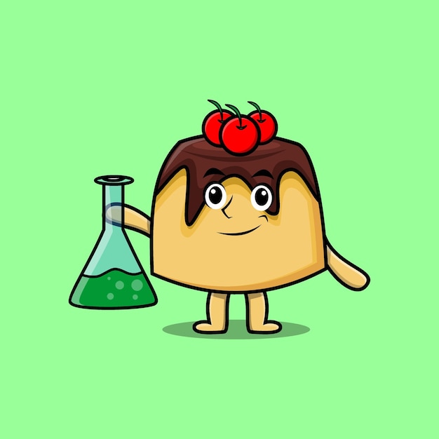 Kreskówka Maskotka Pudding Postaci Jako Naukowiec Ze Szkłem Reakcji Chemicznej W Uroczym Nowoczesnym Stylu