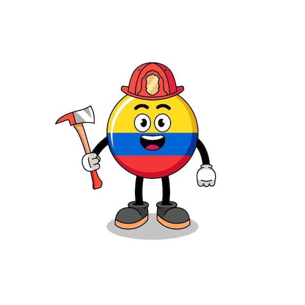 Plik wektorowy kreskówka maskotka strażaka z flagą kolumbii