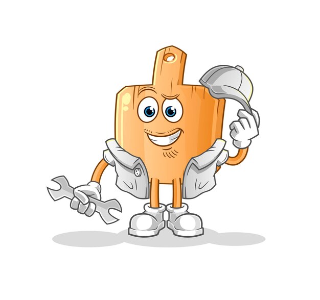 Kreskówka mechanik drewnianej podkładki. kreskówka maskotka wektor