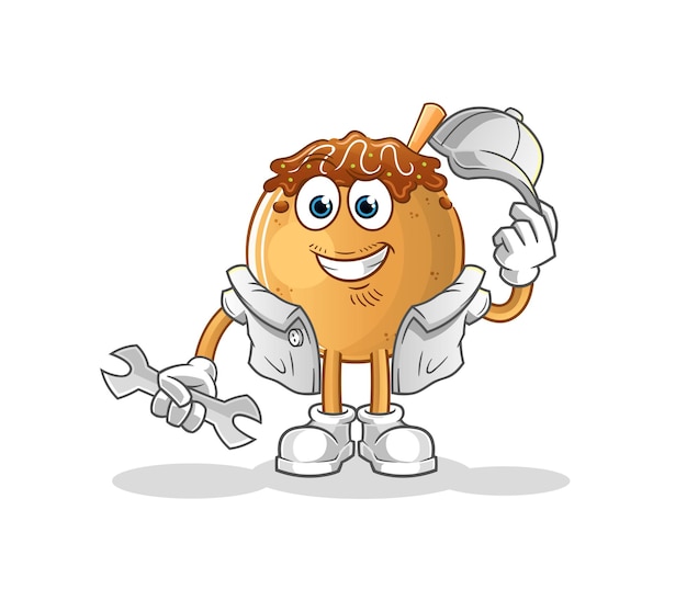Kreskówka mechanik Takoyaki. kreskówka maskotka wektor