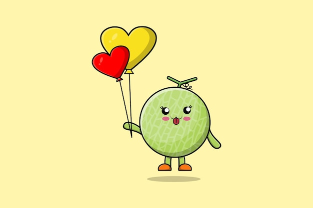 Kreskówka Melon Unoszący Się Z Ilustracji Wektorowych Kreskówka Balon Miłości