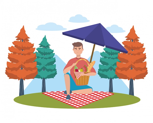 Plik wektorowy kreskówka mężczyzna ma piknik