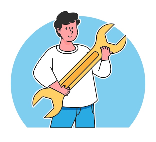 Plik wektorowy kreskówka mężczyzna trzyma klucz