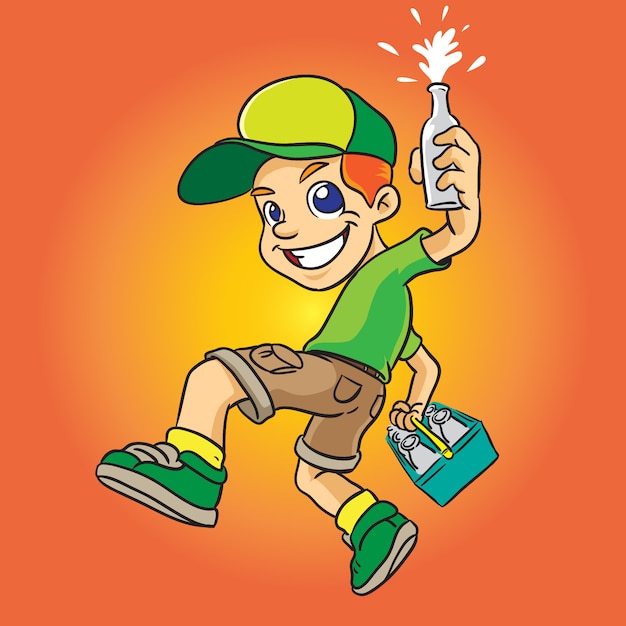 Plik wektorowy kreskówka mlecznego chłopca w zielonym mundurze