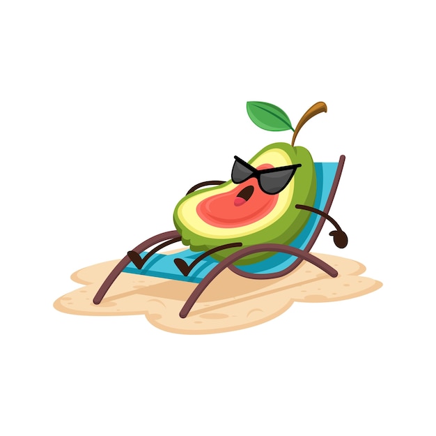 Kreskówka Owoc Awokado Relaks Na Letniej Plaży