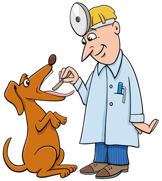 Plik wektorowy kreskówka pies u weterynarza po egzaminie gardła