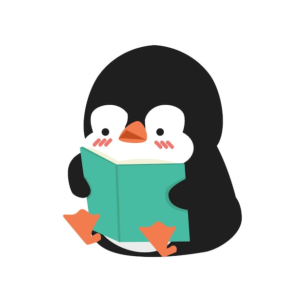 Plik wektorowy kreskówka pingwin czytanie książki kreskówka