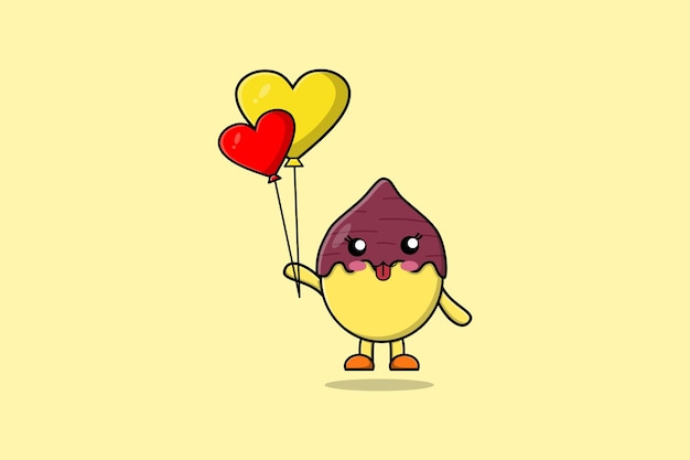 Kreskówka Pływak Słodkich Ziemniaków Z Balonem Miłości