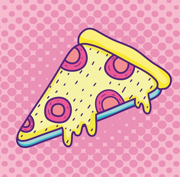 Kreskówka pop-art pizza w kolorowe kolory