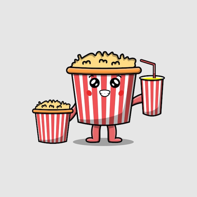 Kreskówka Popcorn Z Popcornem I Napojem Gotowym Do Oglądania Filmu W Kinie