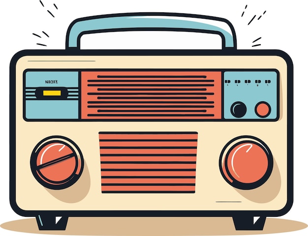 kreskówka radia z słowami radio na nim