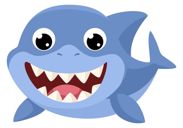 Kreskówka Rekin Z Ostrymi Zębami Szczęśliwy Zwierzę Z Szeroko Otwartymi Ustami