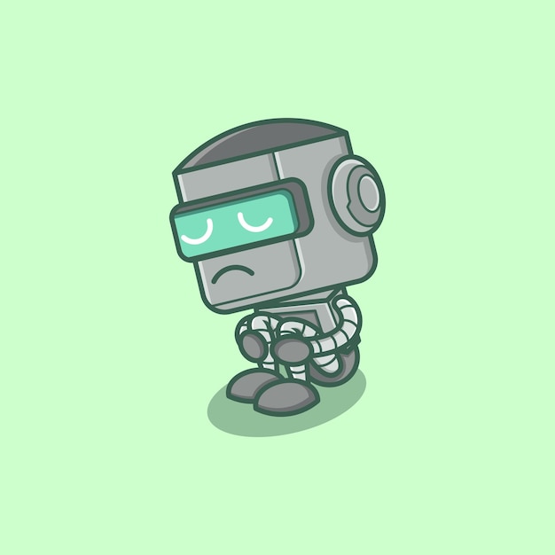 kreskówka robot siedzi zamyślony