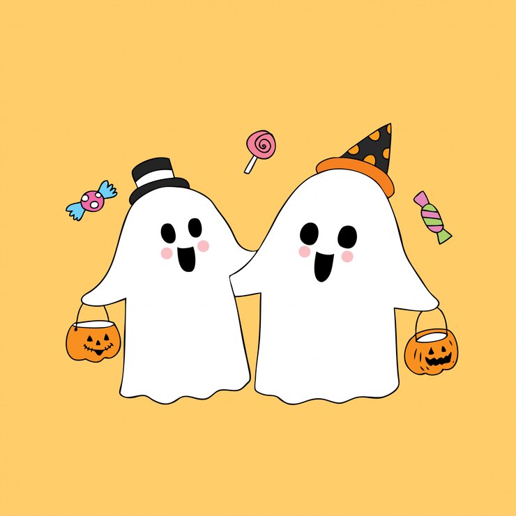 Kreskówka śliczne Halloweenowe duchy i cukierku wektor.