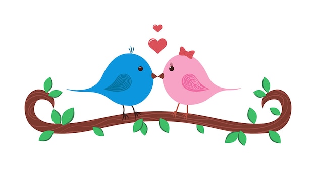 Plik wektorowy kreskówka słodkie ptaki na gałęzi ilustracja wektorowa wiosna w płaski symbole dzień vlentines
