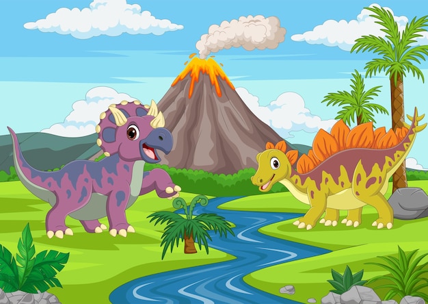 Kreskówka śmieszne Dinozaury W Dżungli