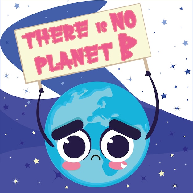 Kreskówka Smutna Planeta Ziemia Protestuje Dzień Opieki Nad Ziemią Nie Ma Planu B Ilustracja Wektorowa