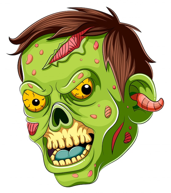 Kreskówka strasznego zombie twarz na białym tle