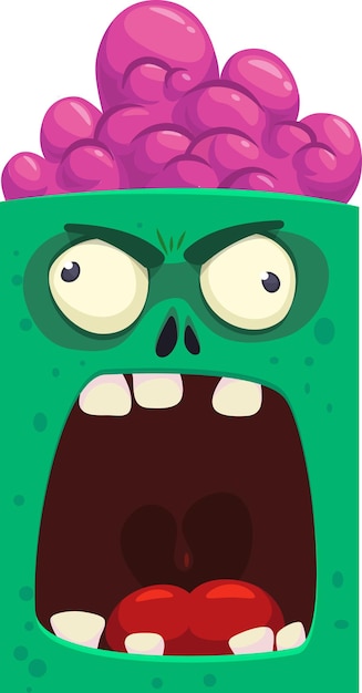 Kreskówka Wściekły Zombie Twarz Awatar Halloween Wektor Ilustracja śmieszne Jęki Zombie Z Szeroko Otwartymi Ustami Pełnymi Zębów świetne Do Dekoracji Lub Projektowania Opakowań