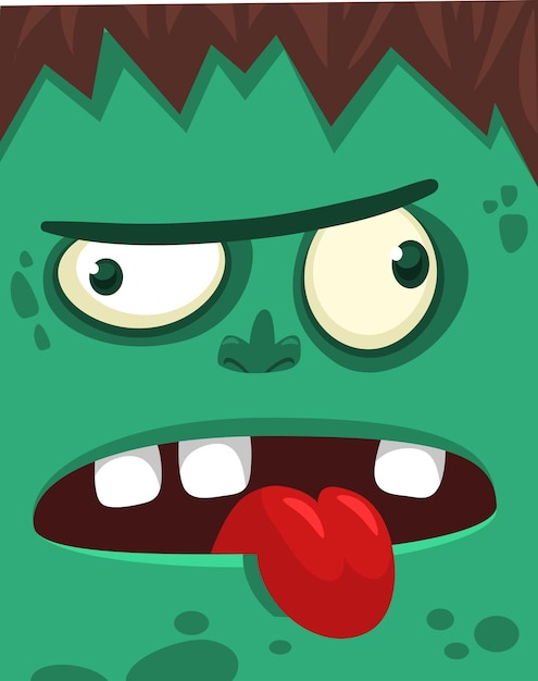 Plik wektorowy kreskówka wściekły zombie twarz awatar halloweenowa ilustracja wektorowa śmiesznego zombie jęczącego z szeroko otwartymi ustami pełnymi zębów świetne do dekoracji lub projektowania opakowań
