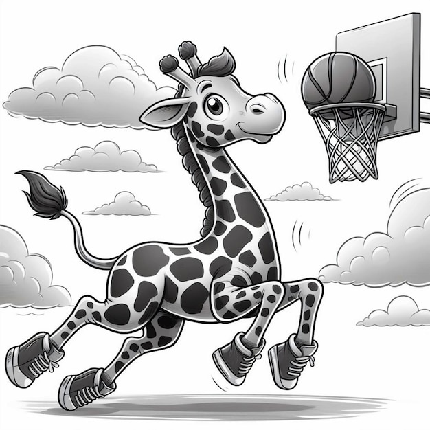 kreskówka z żyrafą z koszykówką