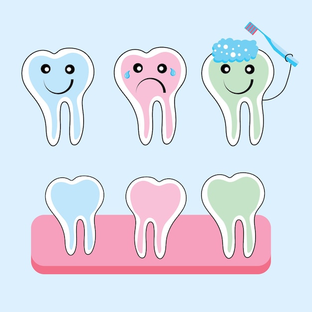 Kreskówka ząb wektor zestaw zębów dziecka zdrowie i higiena ikony