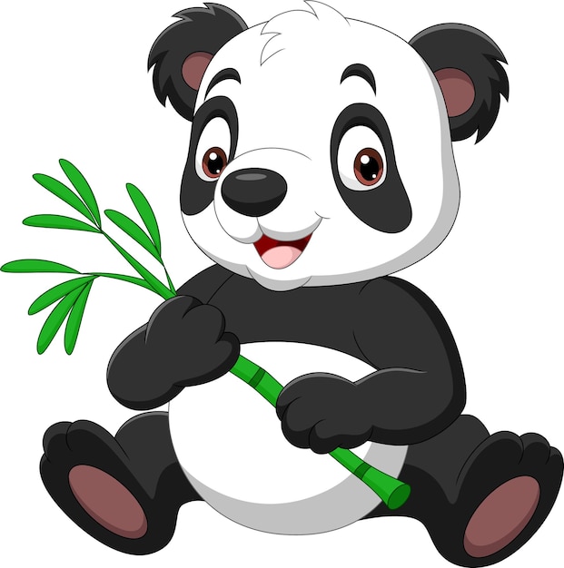Kreskówka Zabawna Panda Trzyma Bambus