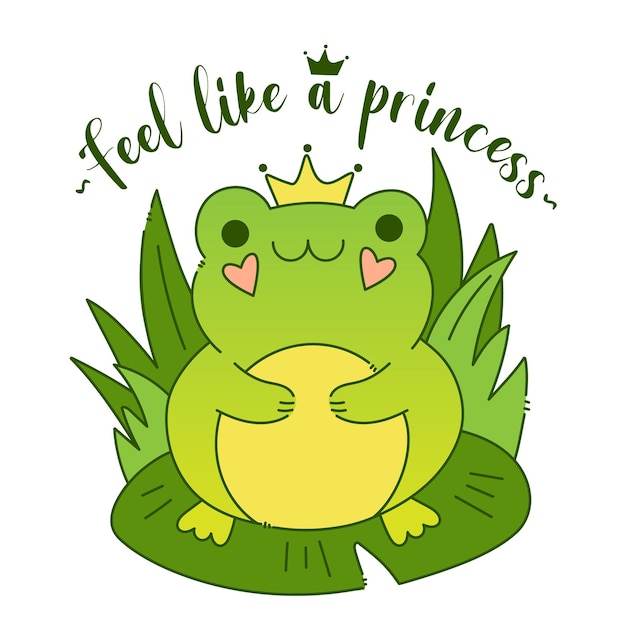 Kreskówka zabawna żaba Kawaii charakter zwierząt dla dzieci Dzieci clipart płaskie ilustracje wektorowe na białym tle