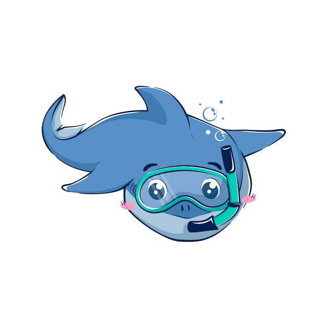 Kreskówka zabawny rekin w masce do nurkowania