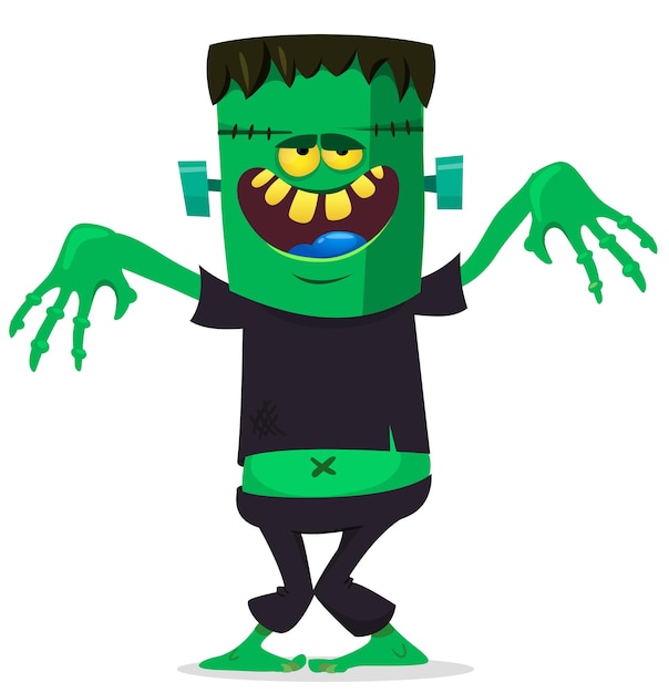 Kreskówka zabawny zielony zombie z różowymi mózgami poza głową Ilustracja wektora Halloween na białym tle