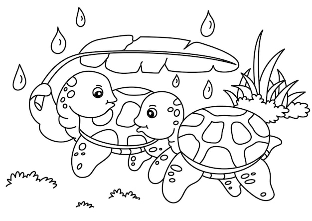 Plik wektorowy kreskówka żółw ładny kolorowanka dla dzieci wektor