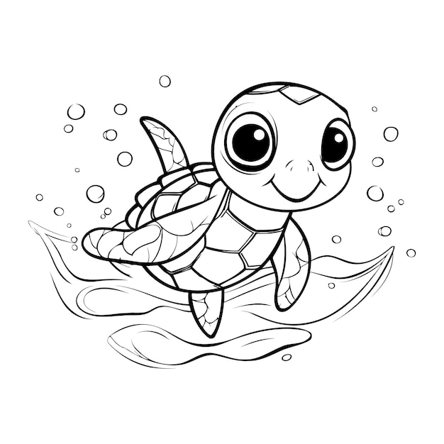 Kreskówka żółw Pływający W Morzu Kolorowanka Dla Dzieci