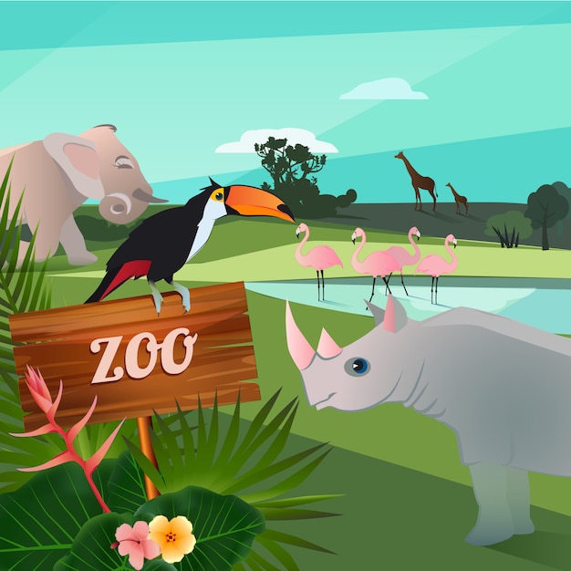 Kreskówki Ilustracja Dzikie Zwierzęta W Zoo