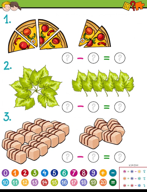 Kreskówki Ilustracja Edukacyjny Matematycznie Odejmowanie łamigłówki Zadanie Dla Dzieci Z Przedmiotami