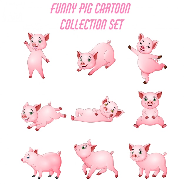 Kreskówki Małe świnie Kolekcja Z Różny Pozować