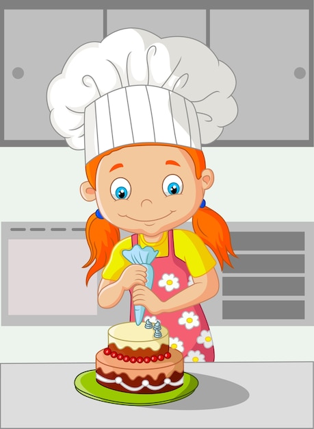 Kreskówki Małej Dziewczynki Kucharstwa Tort