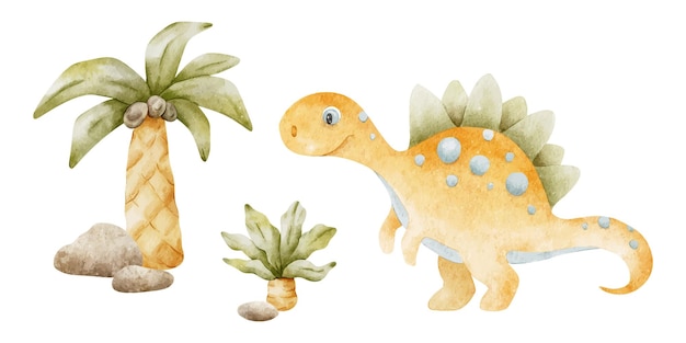 Plik wektorowy kreskówkowa ilustracja dinozaura z ananasem i ananasem