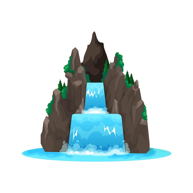 Plik wektorowy kreskówkowa kaskada wodna wodospadu górskiej rzeki