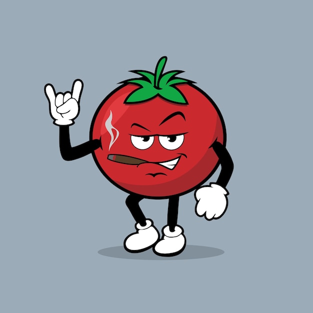 Kreskówkowy Pomidor Palący Cygaro Z Twarzą.
