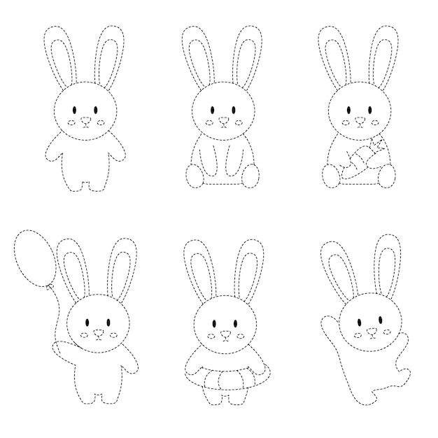 Plik wektorowy kreskówkowy rysunek króliczka i balonu