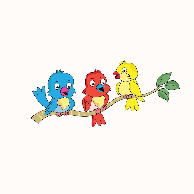 Plik wektorowy kreskówkowy rysunek ptaków na gałęzi
