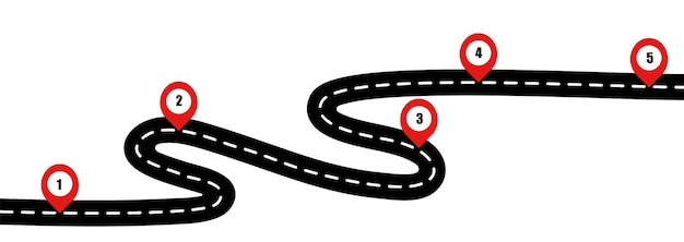 Kręta Droga Do Sukcesu Ze Wskaźnikami Pin, Szablonem Osi Czasu, Koncepcja Infografiki