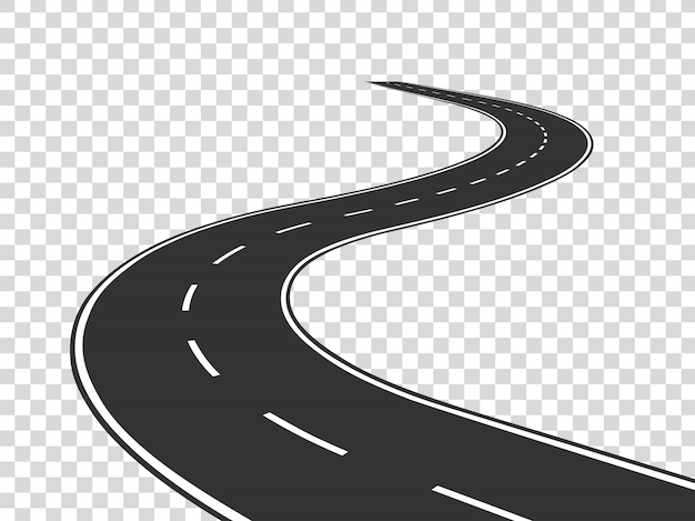 Kręta droga. Podróż zakrzywiona autostrada. Droga do horyzontu w perspektywie. Wijący asfalt pustej linii odosobniony pojęcie