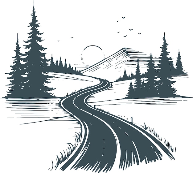 Plik wektorowy kręta droga prowadząca do gór na rysunku wektorowym horyzontu