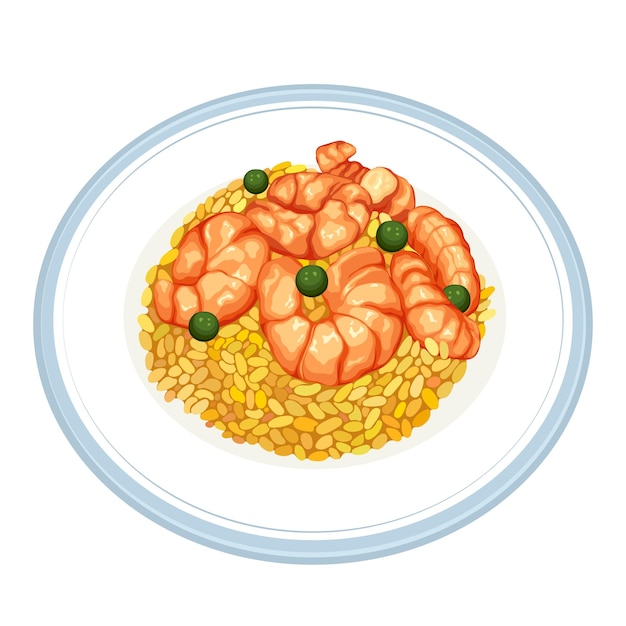 Plik wektorowy krewetki ryż żółty azjatyckie jedzenie owoce morza ilustracji wektorowych