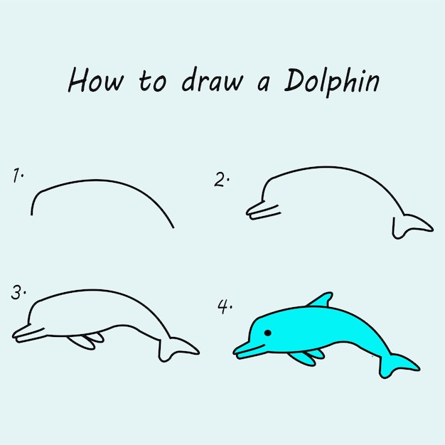 Krok Po Kroku Narysuj Delfina Dobre Do Rysowania Ilustracji Dziecka Ilustracja Wektorowa